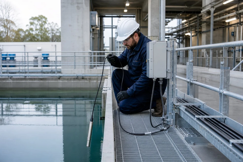 Su tankında hidrostatik seviye transmitteri devreye alan enstrümantasyon teknisyeni