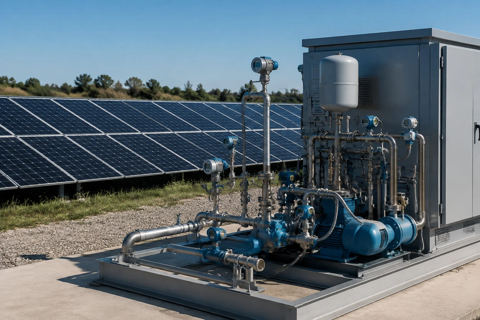 Yenilenebilir enerji tesisindeki bir termal yönetim skidini izleyen proses cihazları
